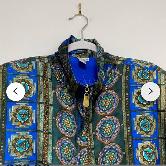 Unique Vintage Coaco Womens Size Large Printed Silk Zip Bomber Jacket 80s 90s - Picture 4 of 17